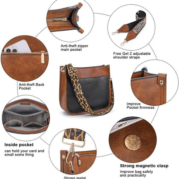 Crossbody Bags for Women Trendy Vegan Leather Hobo Handbags With 2PCS Adjustable - Picture 7 of 9
